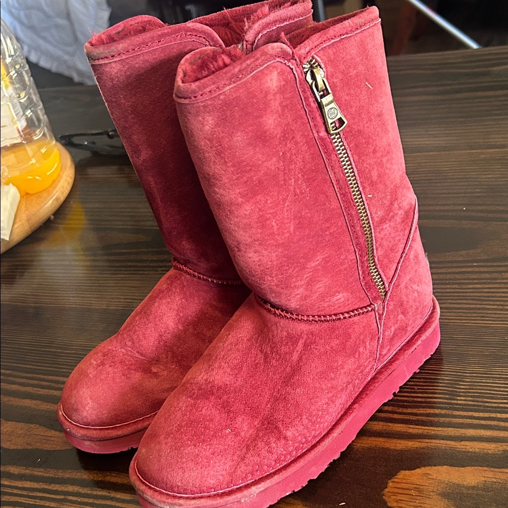 Lamo Burgundy Suede Boots with Zipper